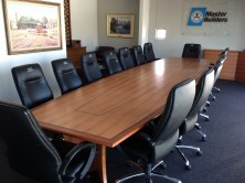 Custom Made Boardtable. Polished Veneer Top With Solid Timber Edge. Alumin Inlay